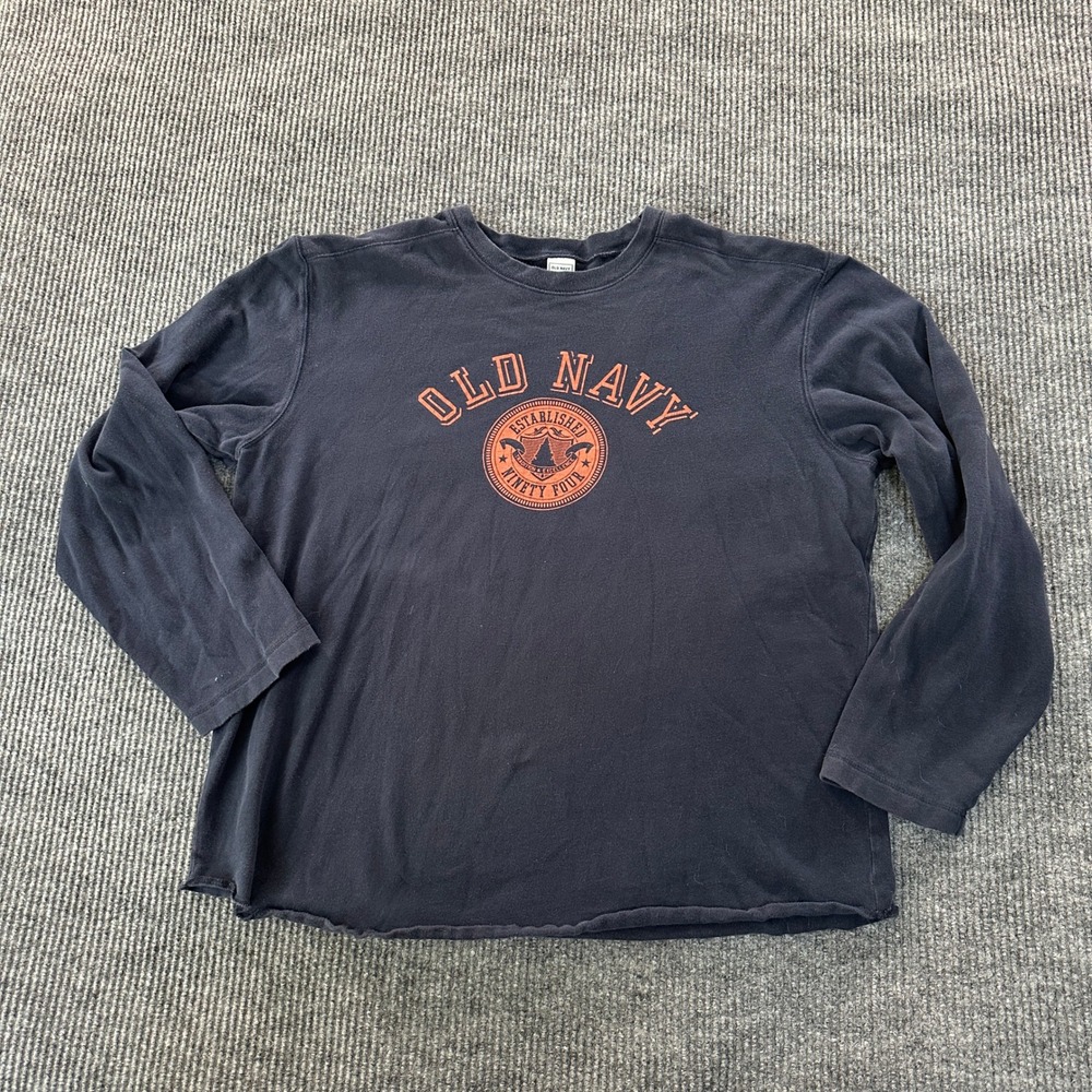 Old Navy Mens Established Ninety Four Graphic Tee XL Black Long Sleeve Cotton